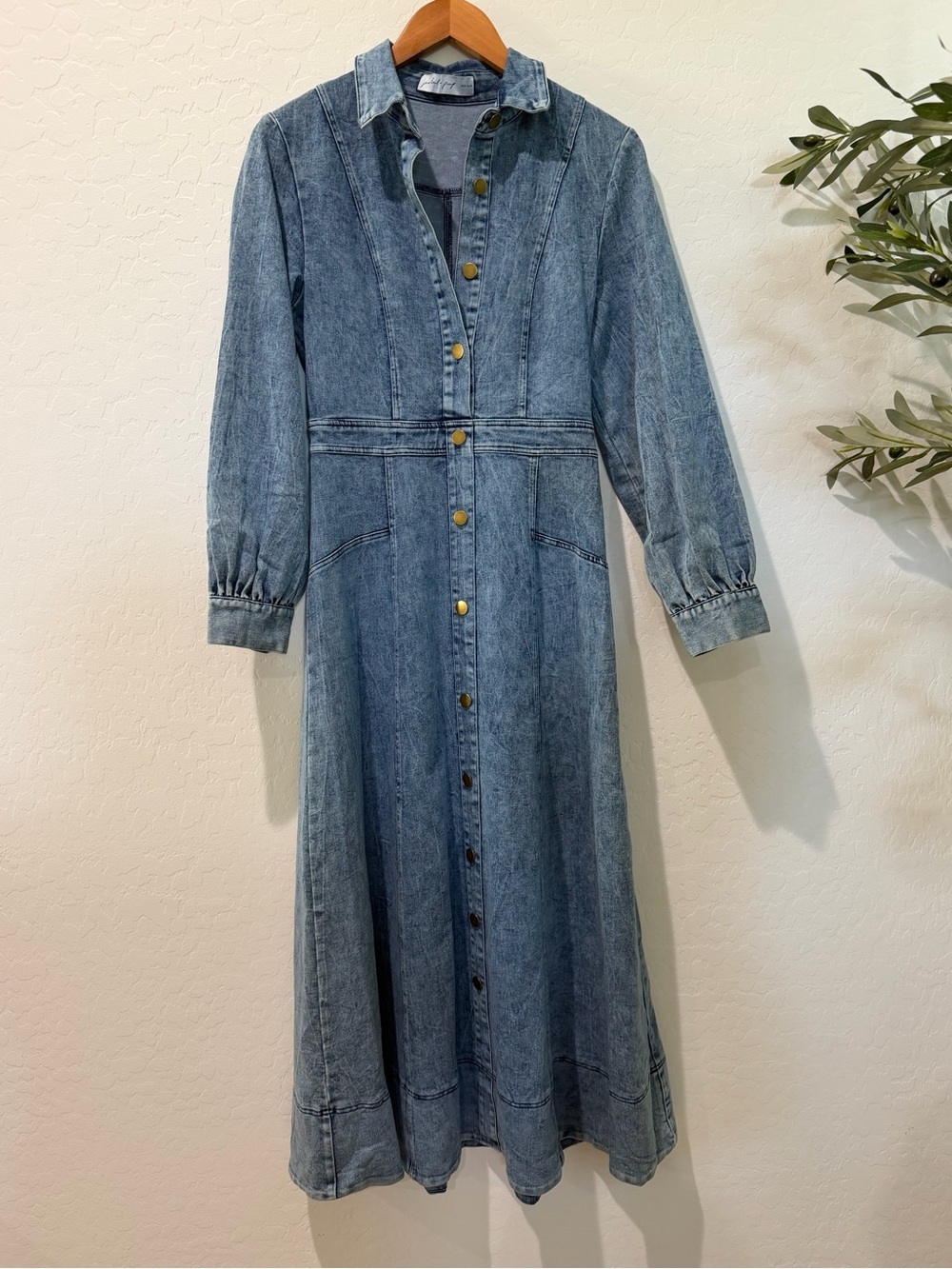 Petal & Pup Emberly Three-Quarter Sleeve Stretch Denim Maxi Dress - Picture 3 of 8